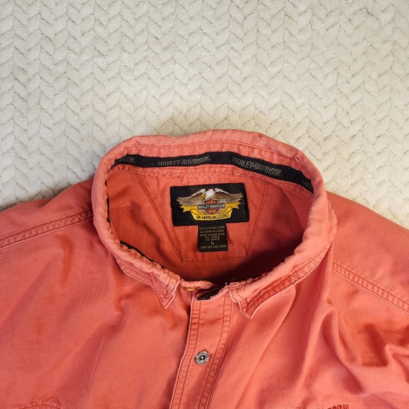 Harley-Davidson Button Down Shirt Men's L Coral Red Cotton An American Legend - Picture 5 of 9